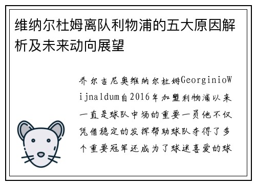 维纳尔杜姆离队利物浦的五大原因解析及未来动向展望