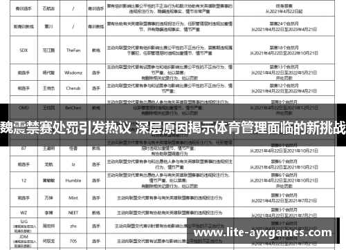 魏震禁赛处罚引发热议 深层原因揭示体育管理面临的新挑战